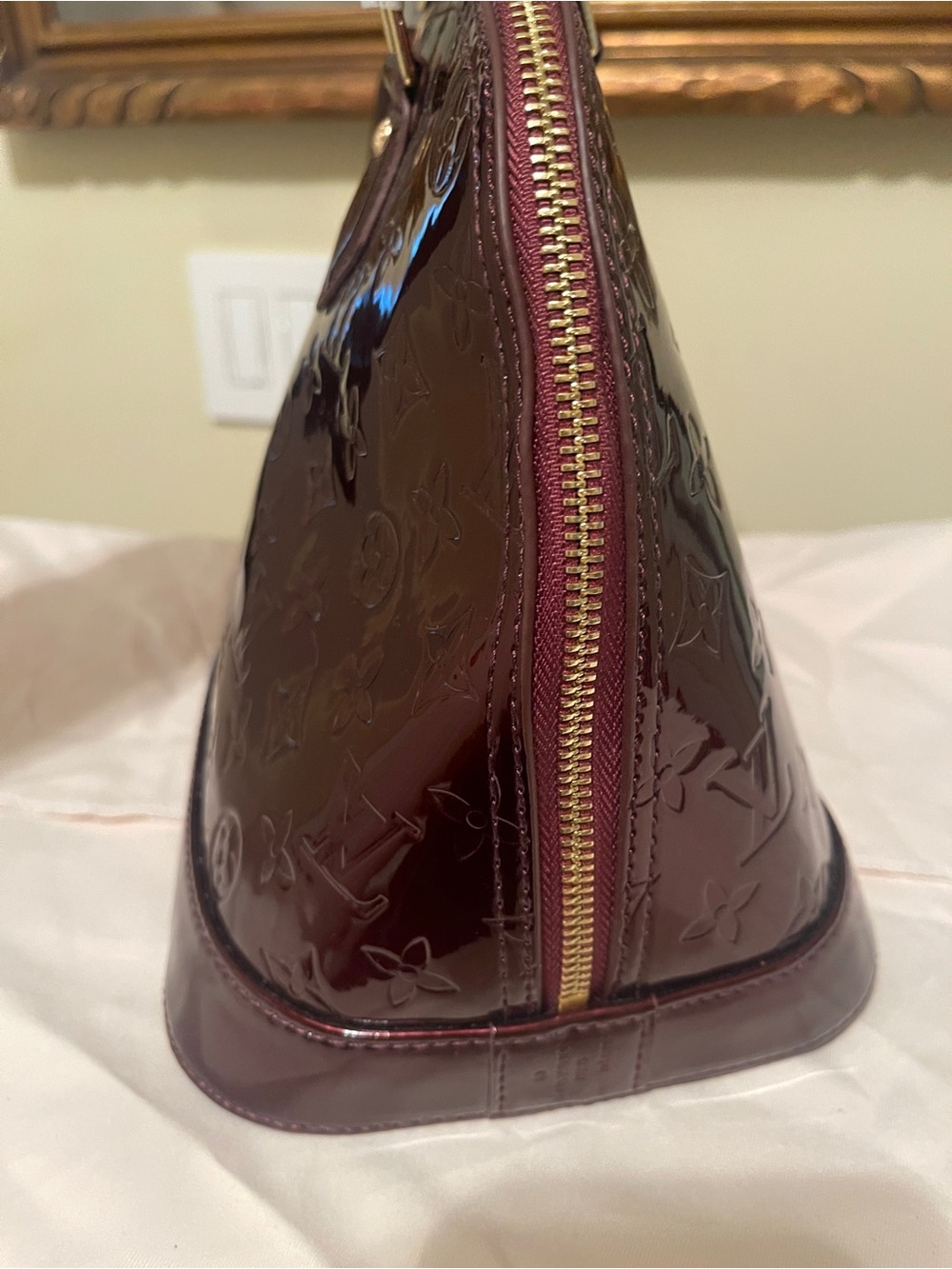 FAUX Louis Vuitton Alma BB Vernis Patent Satchel in Deep Red! - Picture 11 of 14